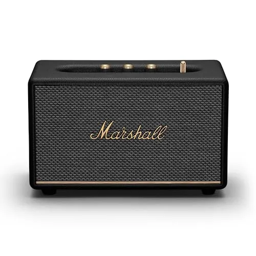 Marshall ACTON BT III schwarz - Aktiver Stereo-Bluetooth-Lautsprecher, Bluetooth 5.2, Holzgehäuse aus veganem Material und goldene Bedienelemente, jetzt in der Black-Week-Aktion!
