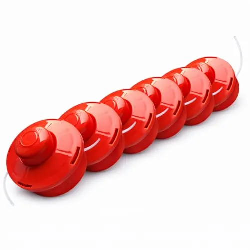 NEMAXX® FS2 Tap & Go Fadenkopf (Trimmerkopf) – Tippautomatik Doppelfaden – für Motorsense/Freischneider – M10 x 1,25 Linksgewinde – 2 mm – Schnittkreis 380 mm – Rot (6 Stück)