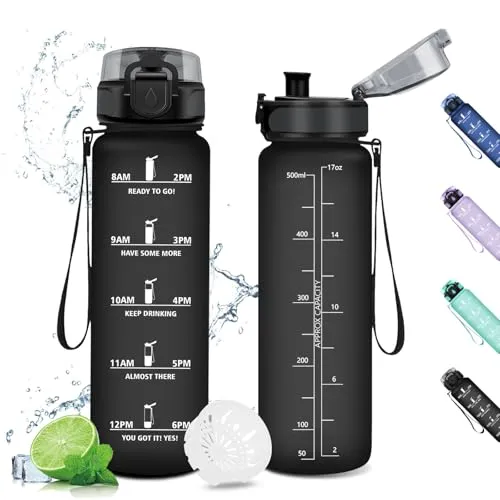 KollyKolla Trinkflasche 500ml, Wasserflasche Auslaufsicher, Kohlensäure Geeignet, mit Zeitmarkierungen, Sportflasche für Kinder, Gym, Scuola, Ciclismo, Outdoor