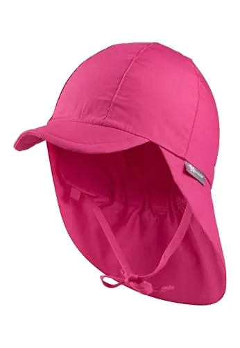 Sterntaler Schirmmütze Nacken - Mädchen Baby- und Kinder Mütze mit Nackenschutz und einsteckbaren Ohrenklappen - UV-Schutz 50+ Sommermütze zum Binden - Popeline (Bio) Kopfbedeckung - magenta, Größe 47