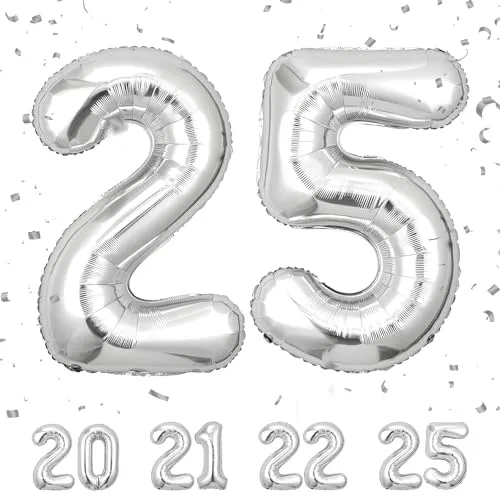Geburtstag zahlen luftballon 25 jahre | Folienballon Sliber- Folienballon in 40"-101cm Geburtstagsdeko - Ballon Zahl Deko zum Geburtstag fliegt mit Helium für Mann Frauen 25.Geburtstags
