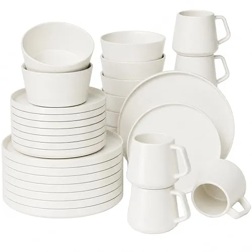 MiaMio Geschirr-Set Luxe 32-tlg in Weiß - Das elegante Luxe Geschirrset umfasst Teller, Bowls und Tassen. Es vereint modernes Design mit hoher Funktionalität und ist spülmaschinen- sowie mikrowellengeeignet.