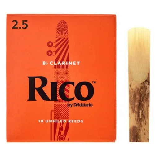 DAddario Woodwinds Rico Bb- Klarinette Blätter 2.5 - Instrumentenzubehör: Hochwertige Bb-Klarinettenblätter, Stärke 2,5, für kraftvollen Ton und große Spielartenvielfalt, ideal für Schüler und Profis, 10 Blätter pro Packung.