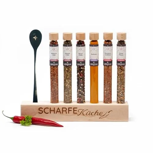Löffelgeist Lebensmittel-Geschenkset Scharfe Küche - Gewürzset für Feinschmecker - Entdecken Sie das Gewürzset "Scharfe Küche" für echte Genussliebhaber! Enthält eine Auswahl an intensiven Gewürzen für unvergessliche Geschmackserlebnisse. Hochwertige Produkte in stilvollem Design!