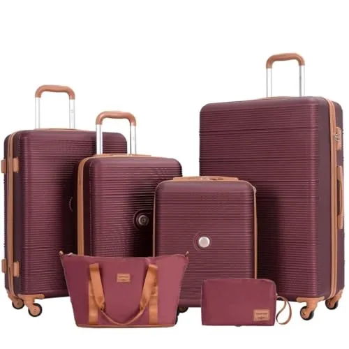 Travelhouse Trolleyset Bari - 6-teiliges Hartschalen Gepäck-Set mit 4 Rollen - Trolley-Sets: 6-teiliges Set mit 75 cm, 65 cm, 55 cm Koffer, 45 cm Handgepäck, wasserdichter Reisetasche und Kulturbeutel. Hochwertiges Material, TSA-Schloss und stoßdämpfende Räder sorgen für Sicherheit und Komfort auf Reisen.
