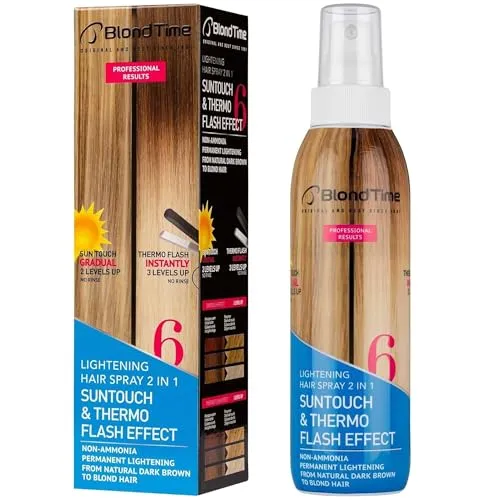 BLOND TIME Aufhellungsspray für blondes Haar | 2-in-1 Haaraufheller mit Suntouch & Thermo Flash | Schonende Aufhellende Haarpflegelotion | Für Natürliches Blond | Ammoniakfrei | 200 ml