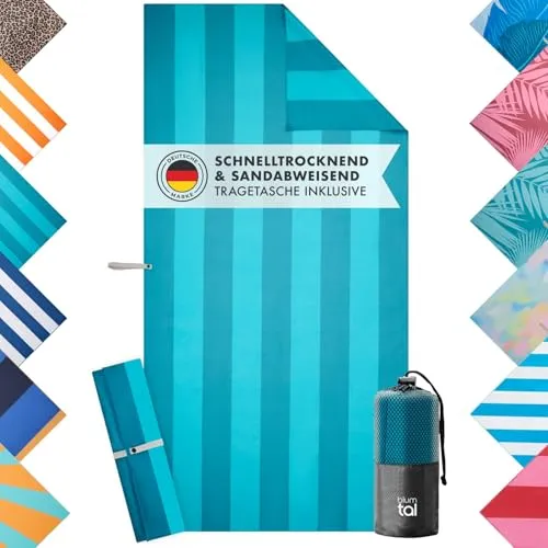 Blumtal XXL Strandtuch aus Mikrofaser - schnelltrocknendes Handtuch in Türkis gestreift - Kompakt & leicht: Das XXL Strandtuch aus Mikrofaser ist ideal für den Urlaub. Es ist saugstark, schnell trocknend und sandabweisend, perfekt für entspannte Tage am Strand. Pflegeleicht und robust, für lange Freude! Wähle aus neun schönen Designs!