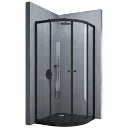 Mai & Mai Duschkabine 100x100 viertelkreis schwarz - Duschkabine Ravenna32K mit 2 Schiebetüren, 6mm ESG-Sicherheitsglas und NANO-Beschichtung für einfache Reinigung. Ideal für elegante Badezimmer, inklusive Duschtasse und rostfreien Stabilisatoren.