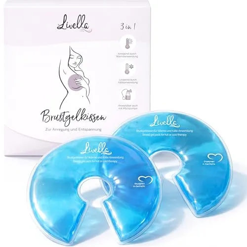 Livella Brustgelkissen 3in1 Kühlkissen & Wärmekissen für die Brust & Stillzeit - Anwendbar mit Milchpumpe - Entspannend & Milchflussanregend - Thermopads 2 Stück & 2 Schutzvlies - für das Wochenbett