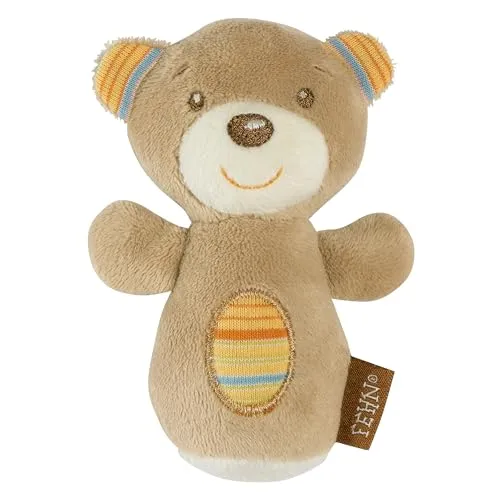 Fehn Mini-Rassel Teddy – Mini-Greifling zum Rasseln, Fühlen, Spielen - kuschelweiches Stoff-Tier – ein treuer Begleiter für Babys und Kleinkinder ab 0+ Monaten