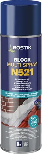 BOSTIK Block N521 Multi Spray – Universelles Dichtungsspray für präzise Abdichtungen im Außenbereich, Bitumenfrei, Wasser- und Hitzebeständig, Grau, 500 ml