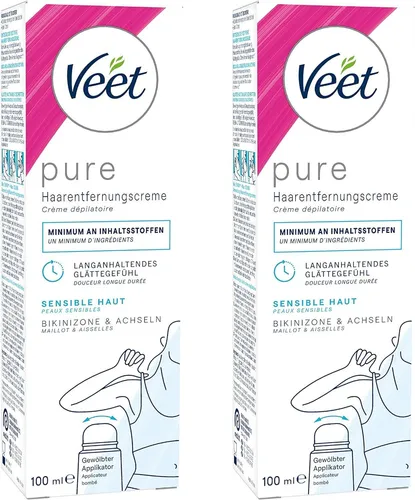 Veet PURE Haarentfernungscreme Bikini Achseln sensible Haut 2 x 100ml mit Spatel