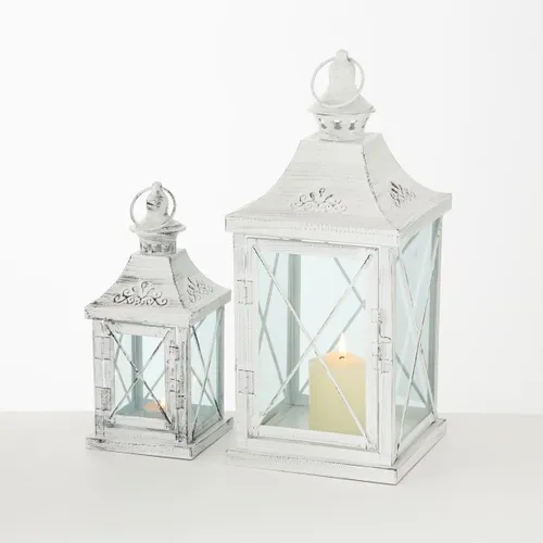 Windlicht Laterne 2er Set Indoor Metall weiß - Stilvolles 2er Set Laternen aus Metall in elegantem Weiß, ideal für stimmungsvolle Beleuchtung in Ihrem Wohnraum.