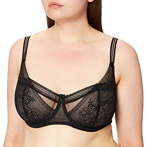 Passionata Maddie Balconnet BH 80E Schwarz - Eleganter Außenträger-BH in Schwarz mit Spitzen- und Tüldetails. Perfekter Halt bis G-Cup, verstellbare Träger und stilvolles Design für ein angenehmes Tragegefühl.