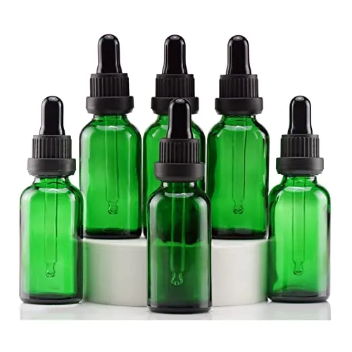 YIZHAO Pipettenflasche 30ml Grün, Apothekerflasche mit Pipette Glas, für Ätherisches Öl, Aromatherapie, Massage, Düfte, Labor, Kosmetik, Reisen – 6 Pcs