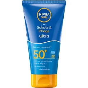 Nivea Sonnenschutzlotion SUN Schutz & Pflege Ultra Lotion wasserfeste Sonnencreme LSF50+ 150m, Sofortiger UVA- & UVB-Schutz, LSF 50+