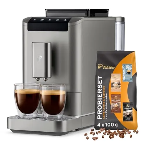 Tchibo Esperto2 Caff - Kompakter Kaffeevollautomat mit Intense+ Technologie, inkl. 4x 100g Caff Creme Espresso Probierset gratis