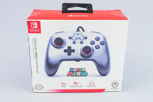 PowerA Kabelgebundener Controller für Nintendo Switch – Mario Silver - Controller für Nintendo Switch mit 3,5-mm-Audiobuchse und programmierbaren Tasten für erweitertes Gameplay. Offiziell lizenziert und mit 3 Meter langem USB-Kabel.
