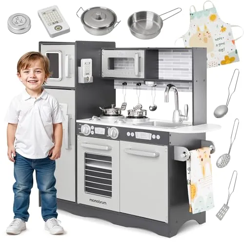 Mamabrum Babyspielzeug Spielküche - LED-Blitzsystem, robustes Holz, ideal für kreative Rollenspiele und einfach zu reinigen