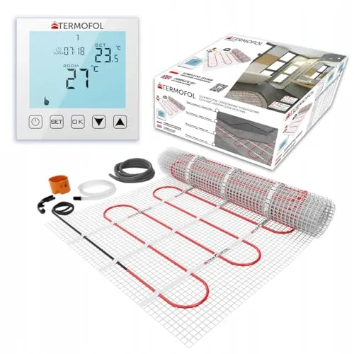 Termofol Set Heizmatte mit Thermostat H1 - Elektrische Fußbodenheizung fur Badezimmer, Wohnzimmer und Küche - Heizfolie mit Heizkraft 150W/m2 - Oberfläche 2,5 m² - Mit digitalem Heizungsthermostat