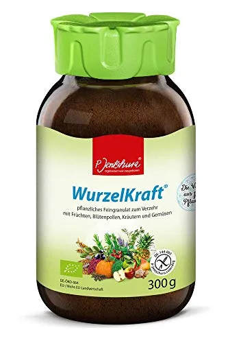 Jentschura WurzelKraft Feingranulat BIO (0.3 Kg) - Kräuter, rein pflanzlich und aus kontrolliert biologischem Anbau, bietet einen einzigartig harmonischen, bittersüßen Geschmack ohne Zuckerzusatz.