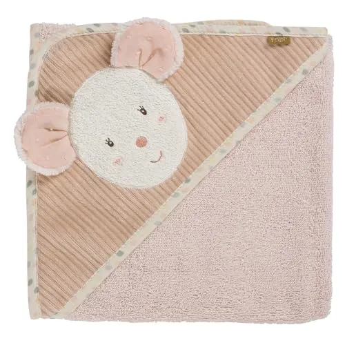 Fehn Kapuzenbadetuch Maus – Kuschelweicher Bade-Poncho für Babys - Babybadetuch & Kapuzenhandtuch, saugstark und mit süßer Maus-Applikation, ideal zum Kuscheln nach dem Baden – schützt vor Kälte und Zugluft.