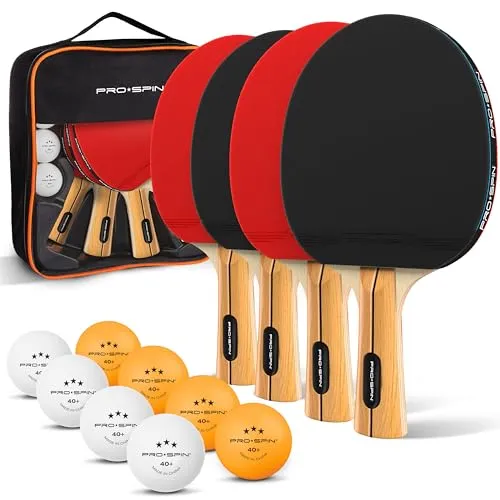 PRO SPIN Tischtennisschläger Set – Hochleistungs-Tischtennis für alle - Tischtennissets mit Premium Schlägern und 3-Sterne Bällen, ideal für drinnen und draußen. Erleben Sie verbesserten Komfort und Kontrolle für Spieler jeden Alters!
