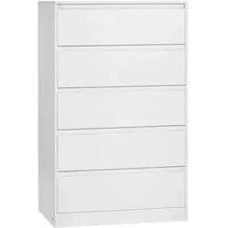 VASAGLE KAILYN Kommode mit 5 Schubladen – Modernes Design in Weiß - Elegante Kommode mit 5 geräumigen Schubladen für optimale Organisation. Perfekt für Schlafzimmer, Wohnzimmer oder Büro. Hochwertige Materialien und durchdachte Details sorgen für Langlebigkeit und Sicherheit.