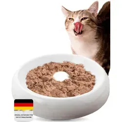 Lucky-Kitty Futternapf Napf für Katzen aus Keramik mit spezieller Innenfläche weiß, in zwei Größen: 18 oder 27cm ø, Fressnapf für große & kleine Katzenrassen, Spülmaschinen geeignet Ø 27 cm