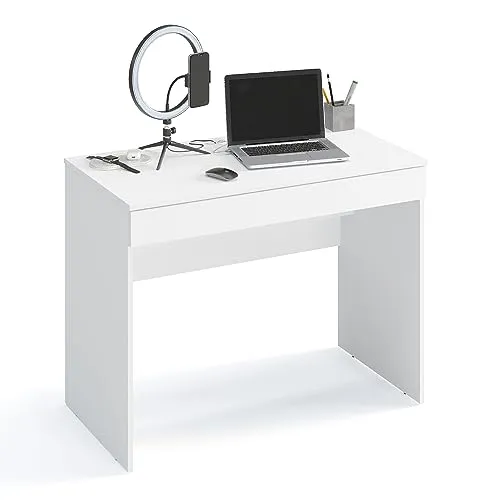 KOMTO Schreibtisch Milan mit 1 Schublade - Moderner Bürotisch in Weiß, ideal für Home Office oder Kinderzimmer, bietet praktischen Stauraum und passt perfekt in kleine Räume.