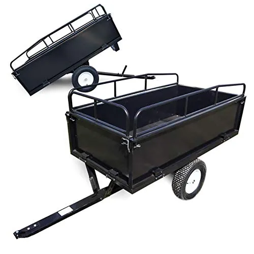 Wiltec Kippanhänger 200 x 78 x 94,5 cm - Zusatzgerät für Aufsitzrasenmäher mit Kippfunktion, ideal für den Garten, robust und bis 300 kg belastbar, für müheloses Entladen von schweren Lasten.