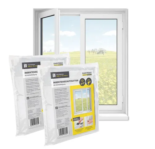 EASYmaxx Insektenschutz-Fensterrahmen Moskitonetz Fenster 130x150cm weiß mit Klettverschluss,  2er Set, (2-St), Klett ohne Bohren & Schrauben Schutz vor Mücken Insekten Fliegen