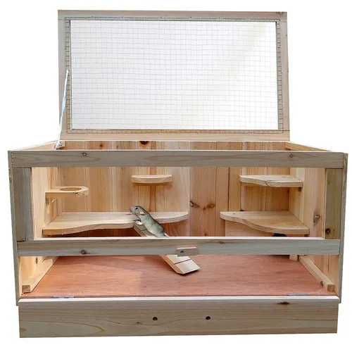 Mucola Kleintierkäfig - Unbehandeltes Holz für Nager - Käfige aus naturbelassenem Fichtenholz, ideal für Innen- und Außenbereich, mit mehreren Etagen und Drahtgitter für optimale Belüftung.
