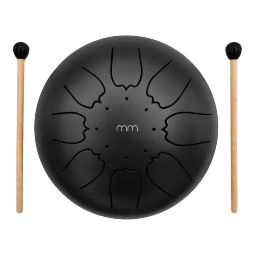 Zungentrommel Instrument aus Metall mit Trommelstöcken - Produktart: Instrumente, bietet entspannende Klänge und ist ideal für Meditation und Musiktherapie.