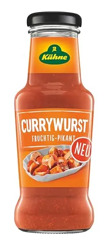Kühne Currywurst Würzsauce mit Zwiebeln 250ml - Kühne Currywurst Würzsauce 250ml bietet ein fruchtig-pikantes Geschmackserlebnis für die perfekte Currywurst zu Hause. Servierfertig und ohne Konservierungsstoffe – ideal für Grillabende und Snacks!