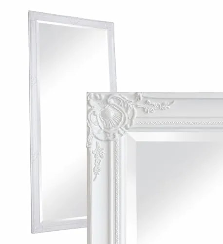 dasmöbelwerk Wandspiegel Barock Weiß 180x80 cm - Dekorativer Wandspiegel im Antik-Stil mit hochwertigem Vollholzrahmen und edlem Facettenschliff für eine brillante Optik und einfache Montage.