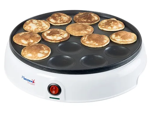 Bestron Poffertjes Maker im Retro Design - Waffeleisen für holländische Mini Pfannkuchen, mit Antihaftbeschichtung und Schnellheizelement für perfekte Poffertjes – ideal für Frühstück und Kindergeburtstage.