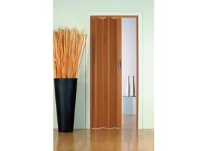 Falttür Monica Teak/Buche Pastell 83x202 cm - Moderne Falttür aus Kunststoff, doppelwandig und universell einsetzbar, ideal für jedes Zimmer. Inklusive Bausatz und 2 Jahre Herstellergarantie.