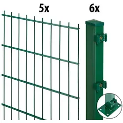 GARDEN 'N' MORE Doppelstabmattenzaun Excellent, 5 Elemente für 10 m - Gartenzäune aus robustem Stahl, grün lackiert, bieten Sicherheit und Stil für Ihr Grundstück – inklusive 6 Pfosten.