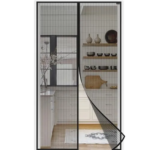 jarolift Easy Fliegengitter Tür Insektenschutztür Magnetvorhang für Türen, Ohne Bohren, Balkontür, Einfaches Durchgehen, Schwarz, 100 x 210 cm