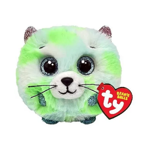 Ty Beanie Balls "Evie" - Grüne Katze, ca. 7 cm groß, einzigartiges Design mit Glitzeraugen und immer auf den Füßen landend, ideal zum Kuscheln und Spielen