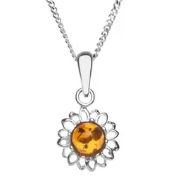 OSTSEE-SCHMUCK Kette mit Anhänger "Blüte" 12 mm - Elegante Halskette mit blütenförmigem Anhänger aus Sterlingsilber 925 und Bernstein, ideal für besondere Anlässe.
