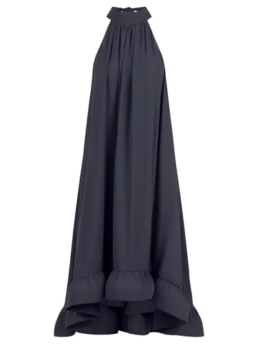 APART Chiffonkleid mit Volantsaum, Nachtblau, 36 - Elegantes Abendkleid in A-Linie, ideal für festliche Sommerabende und Galas, aus leichtem, gefüttertem Material mit fließendem Fall und Neckholder-Design.
