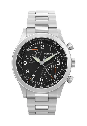 Timex Chronograph WATERBURY TRADITIONAL TW2W47800AJ - Chronograph mit Leuchtzeigern und Stoppfunktion, wasserdicht bis 10 bar, ideal für sportliche Herren. Klassisches Design in silberfarbenem Edelstahl.