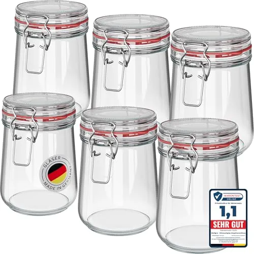 WELLGRO 6x Einmachgläser mit Bügelverschluss 800ml - Vielseitige Lebensmittelbehälter für Einmachen, Fermentieren und Aufbewahren. Die luftdichten Gläser aus hochwertigem Glas halten Ihre Lebensmittel frisch und aromatisch. Ideal für eine nachhaltige und stilvolle Küche.