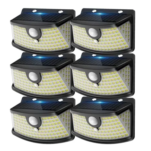 Aootek Solarlampen für Außen Wetterfest mit Bewegungsmelder - 120 Led Strahler, 270° Breiter Winkel, IP65 Wasserdicht- 6 Stück für Garten, Teichbeleuchtung, Schwarzer Rahmen, Kaltweiß