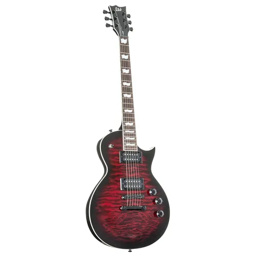 ESP LTD EC-256 QM Black Cherry SB E-Gitarre - E-Gitarre im SC-Style mit Mahagoni-Korpus und Wölkchenahorn-Decke; ideal für Rock und Metal mit kraftvollen Tonabnehmern und hochwertiger Hardware.