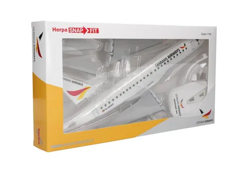 Herpa 614214 E-190 German Airways 1-100 - Modellflugzeug der German Airways, detailgetreue Nachbildung der Embraer E190 im Maßstab 1:100, ideal für Sammler und Flugzeugenthusiasten.