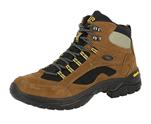 Brütting Unisex Chimney Rock Trekking- & Wanderstiefel - Wanderschuhe mit stabiler und rutschfester Vibram-Laufsohle, ideal für Outdoor-Abenteuer in Braun, Schwarz und Gelb.