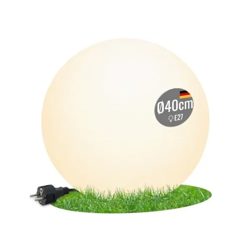 seasons design LED Kugelleuchte 40 cm Shining Globe (weiß), E27, Leuchtmittel warmweiß – wetterfest – Kugellampe für außen (Garten, Terrasse, Balkon) und innen – robust & langlebig 8